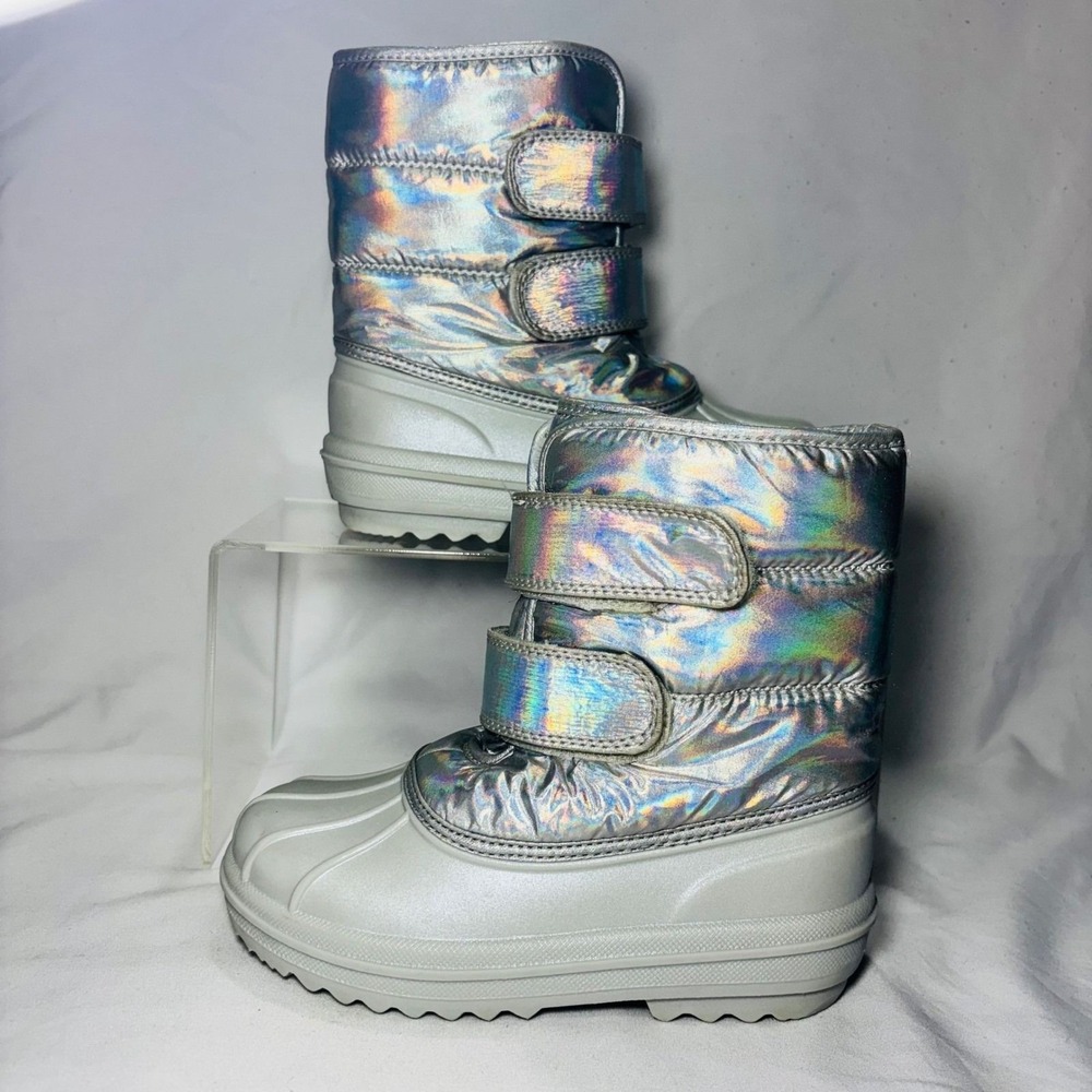 The Children's Place Kids Holographic Iridescent Silver Snow Boots Size 12